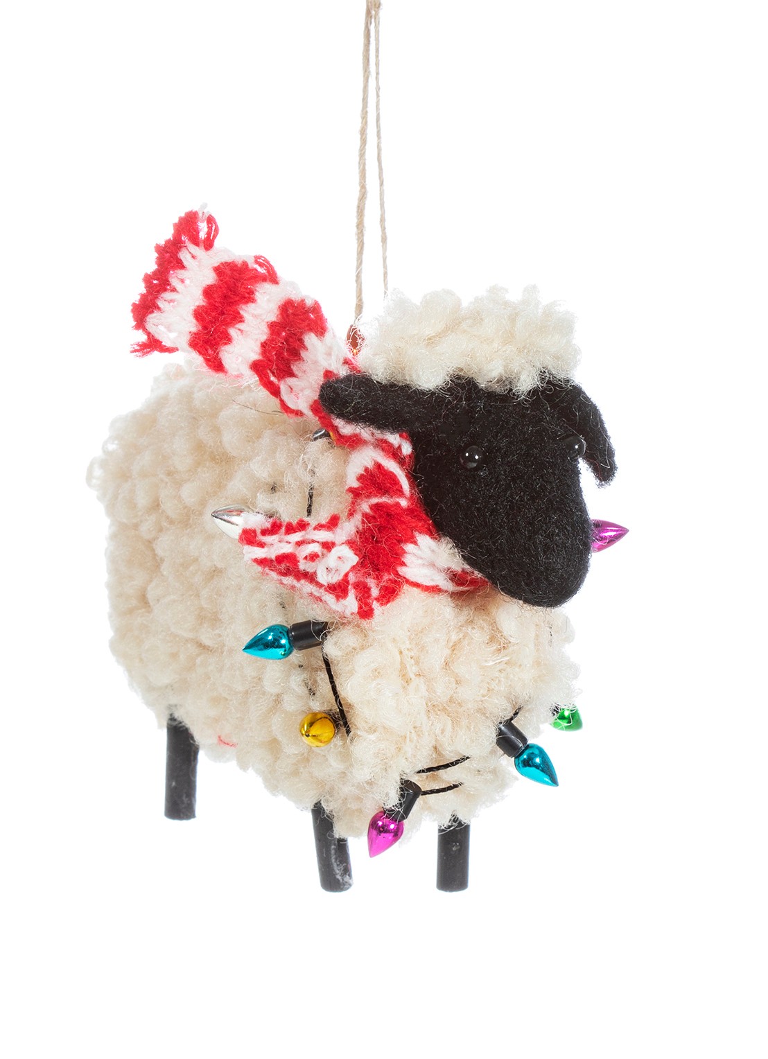 Sass & Belle Schaap met Sjaal kersthanger 12 cm - voorkant 2 gebroken wit
