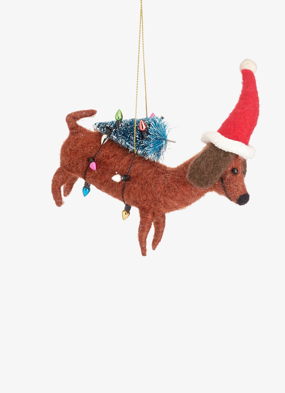 Sass & Belle Teckel met Boom kersthanger 14 cm - voorkant bruin
