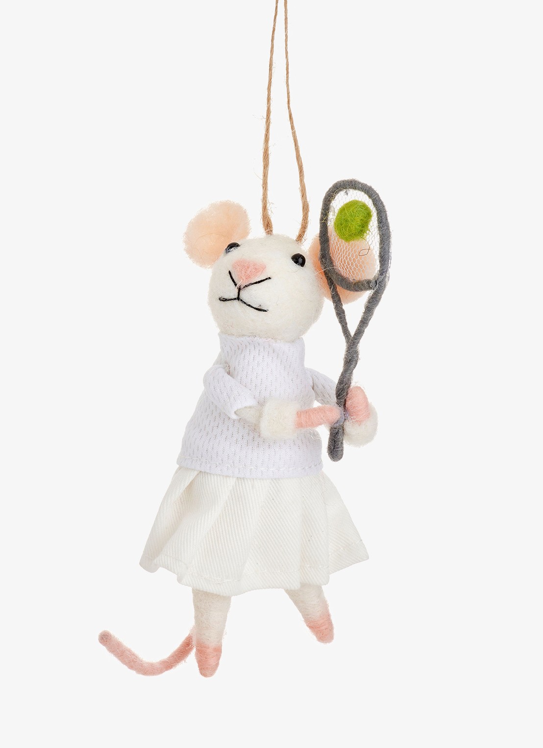 Sass & Belle Tennis Muis kersthanger 13 cm - voorkant 2 wit