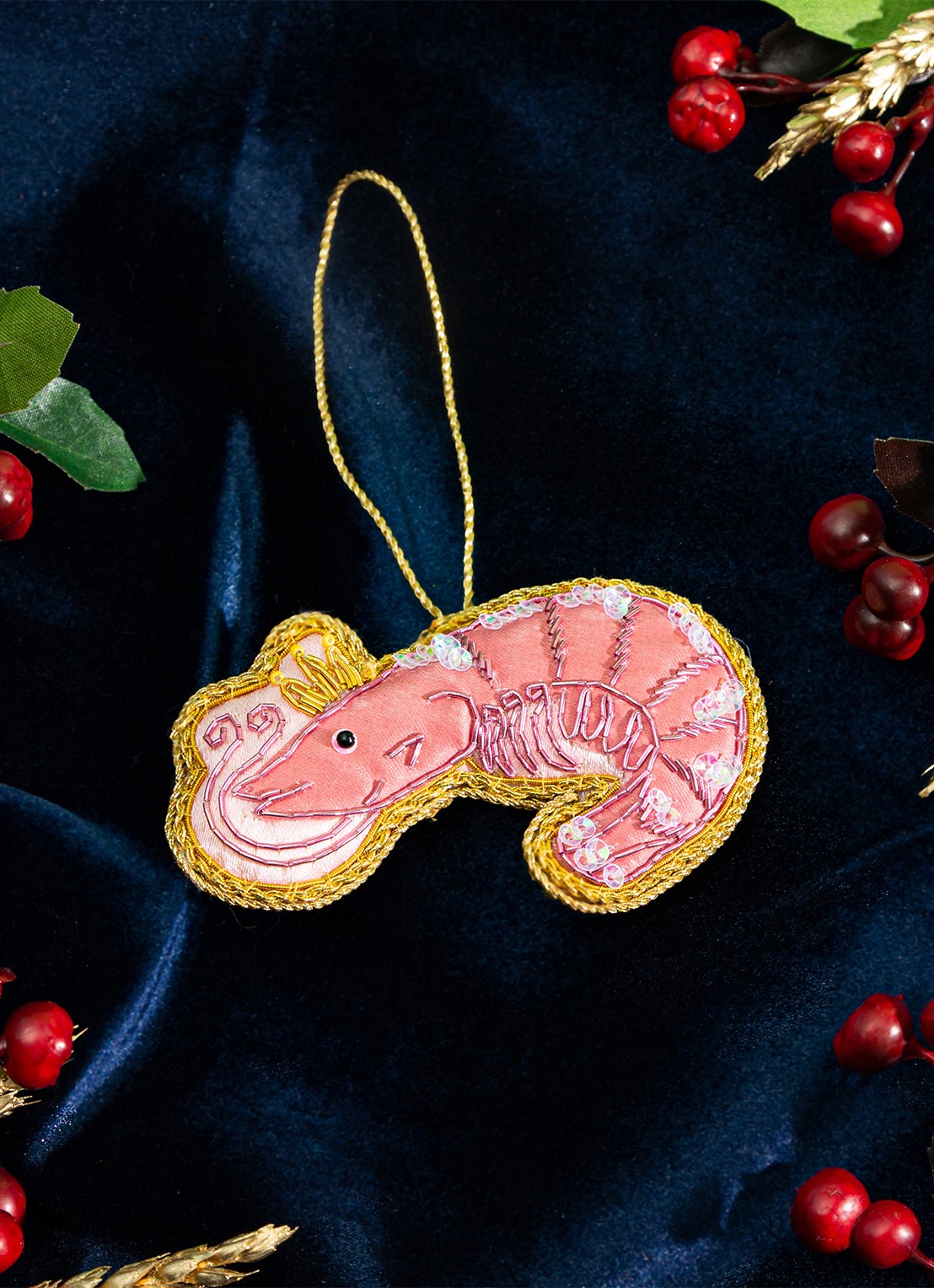 Sass & Belle Tijgergarnaal kersthanger - detail 4 bruin