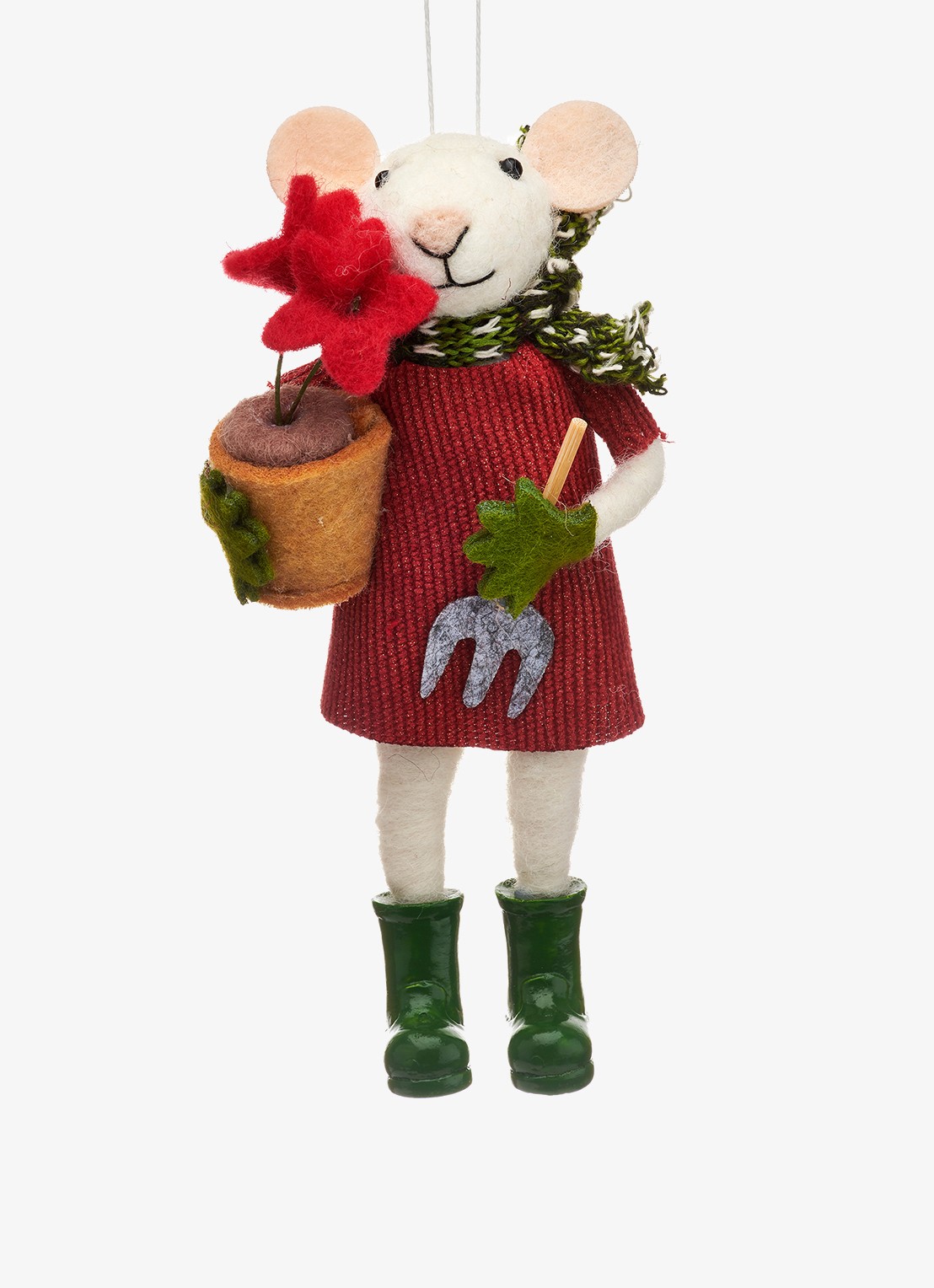 Sass & Belle Tuinier Muis kersthanger 15,5 cm - voorkant rood