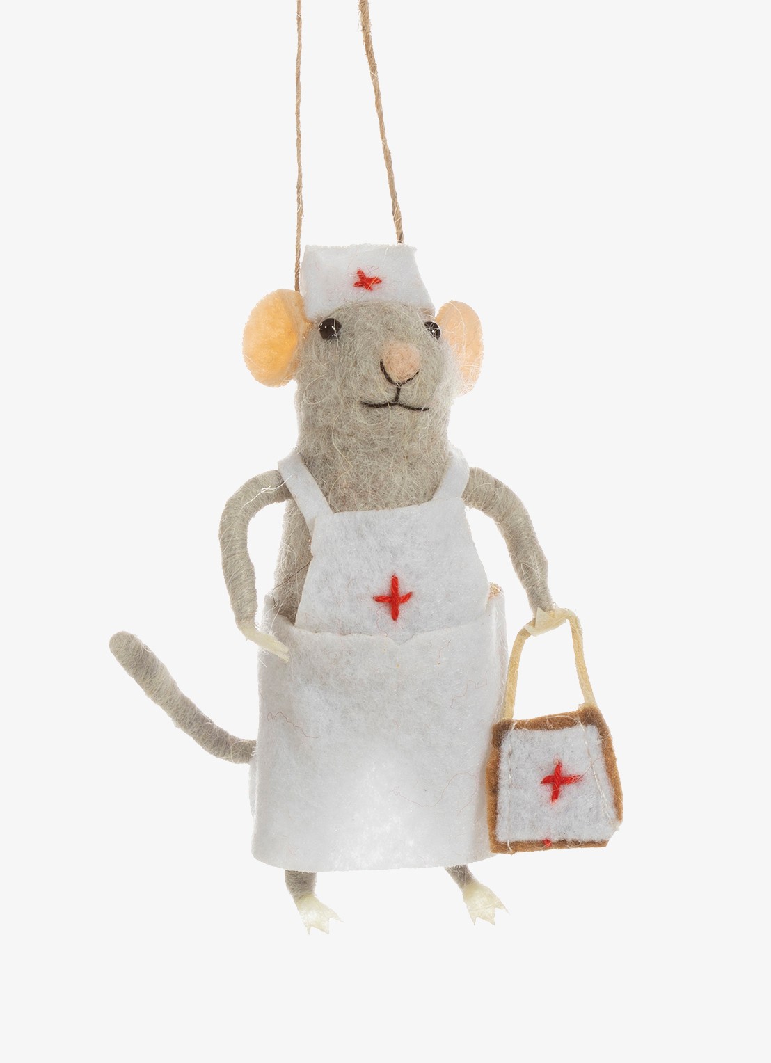 Sass & Belle Verpleegster Muis kersthanger 11 cm - voorkant gebroken wit