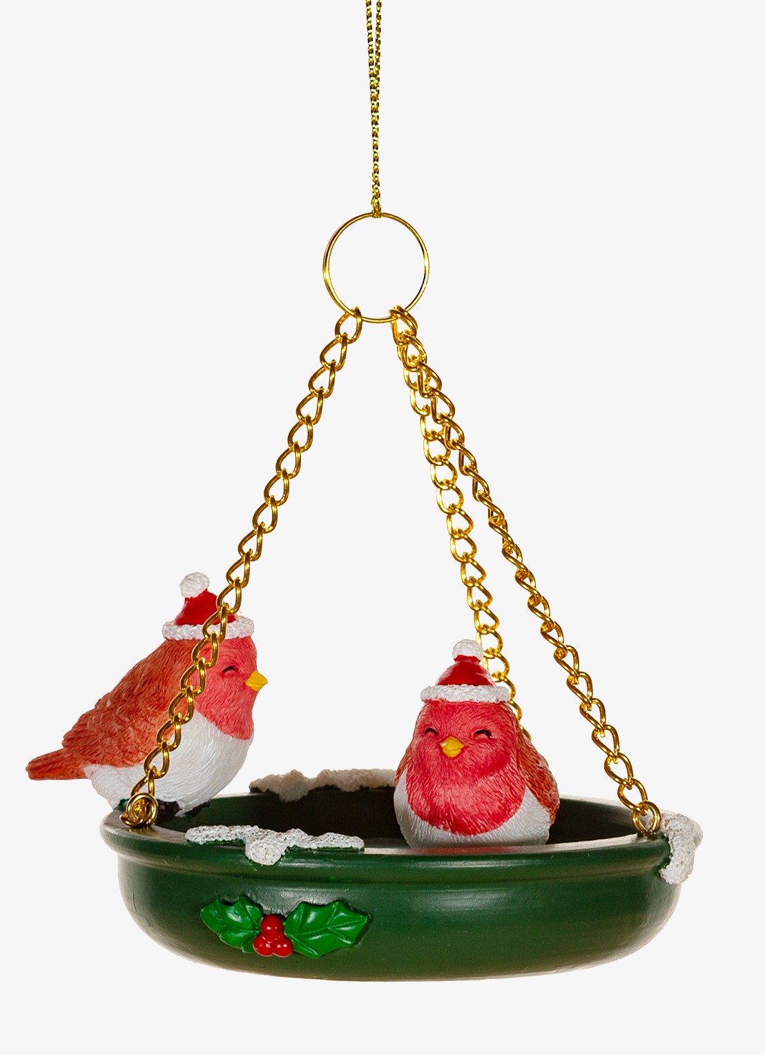 Sass & Belle Vogelbad kersthanger 6,8 cm - voorkant 2 groen