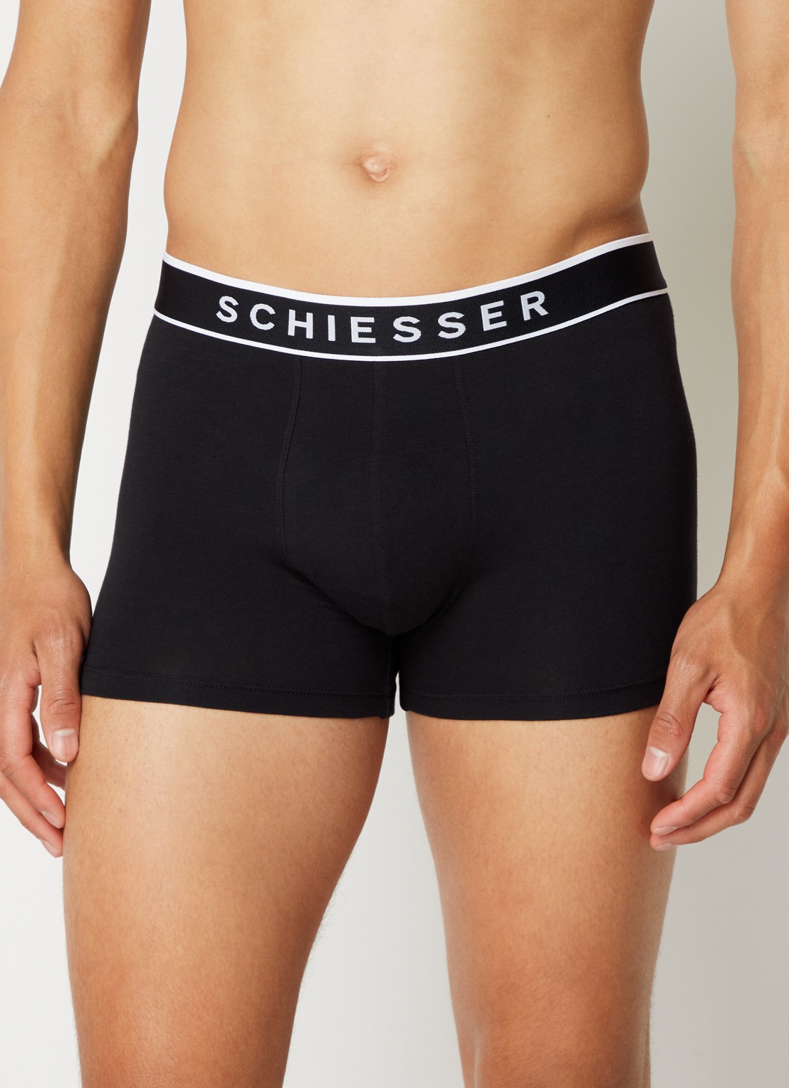 Schiesser Boxershorts met logoband in 3-pack - voorkant 2 zwart