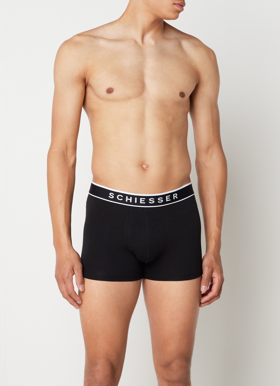 Schiesser Boxershorts met logoband in 3-pack - voorkant 3 zwart