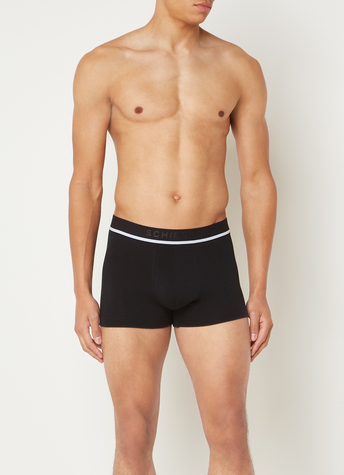 Schiesser Boxershorts met logoband in 3-pack - voorkant 3 zwart