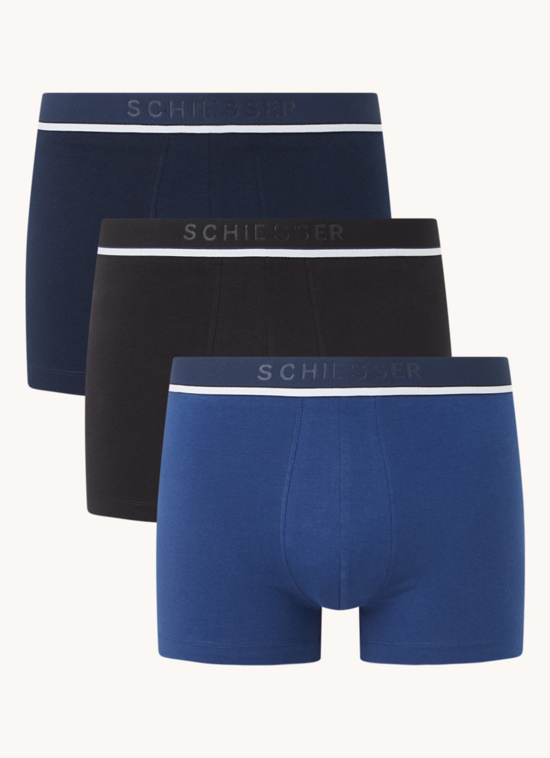 Schiesser Boxershorts van  katoen in 3-pack - voorkant donkerblauw