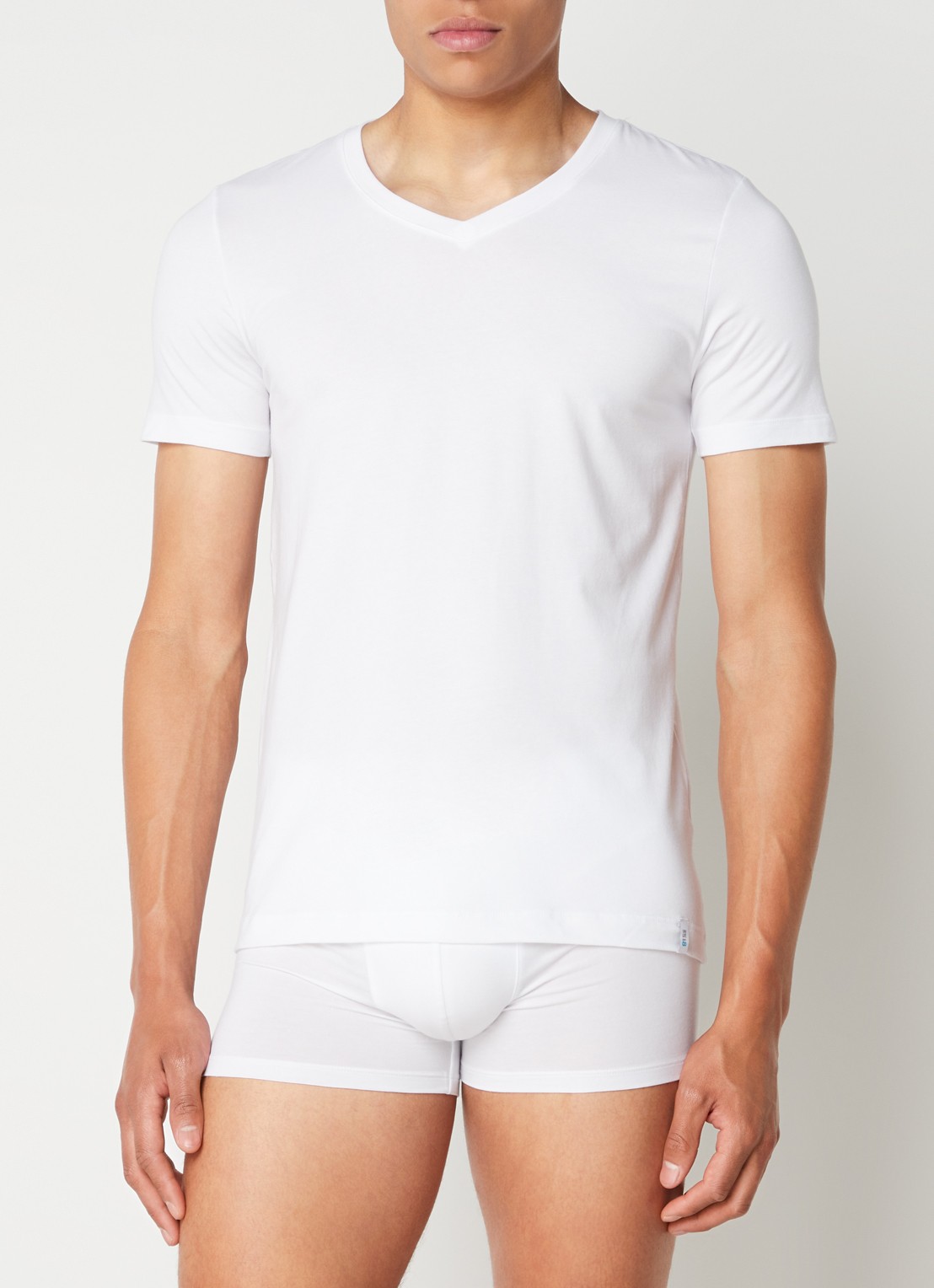 Schiesser Long Life Soft T-shirt met V-hals - detail wit