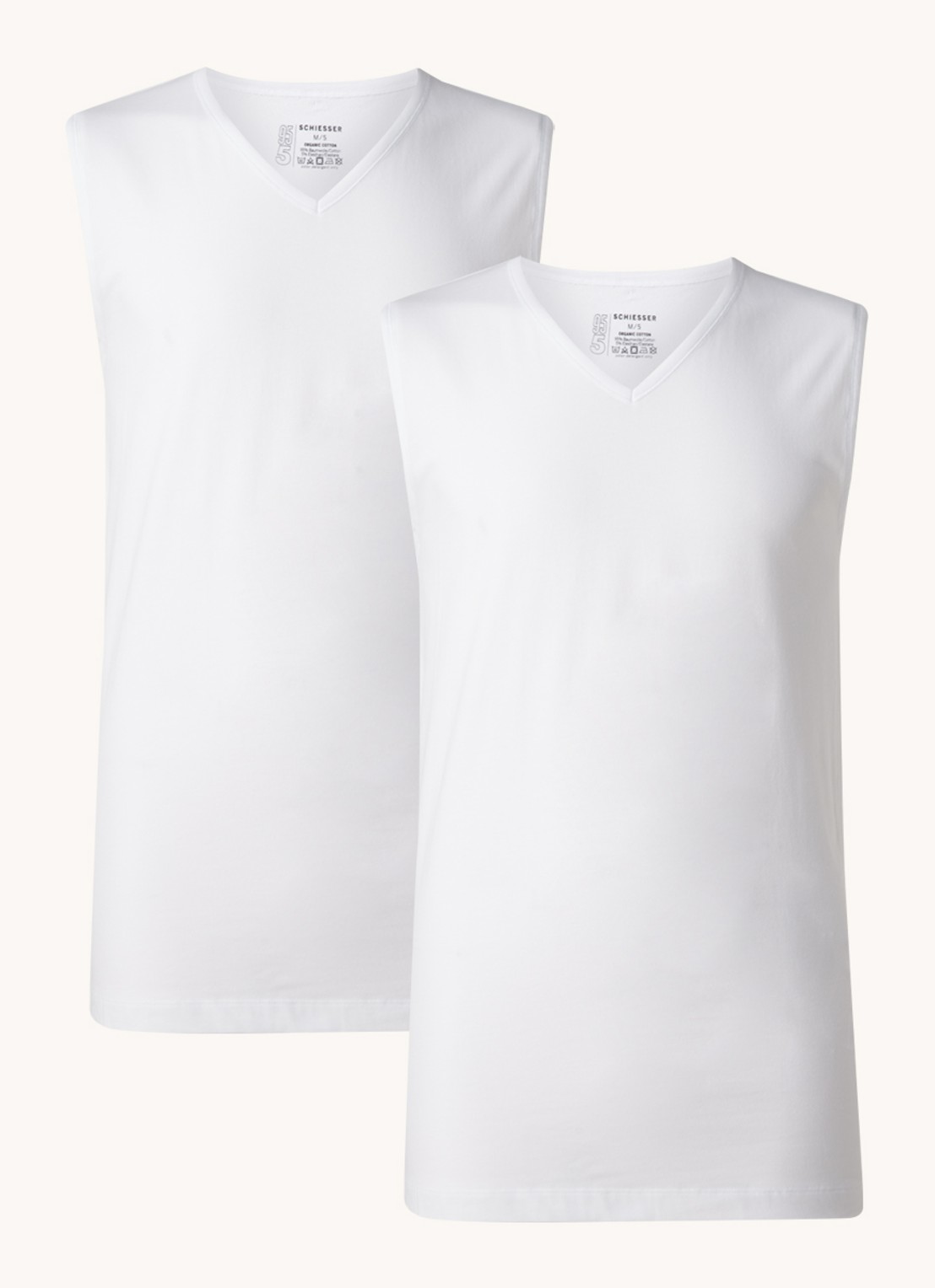 Schiesser Singlet met V-hals in 2-pack - voorkant wit