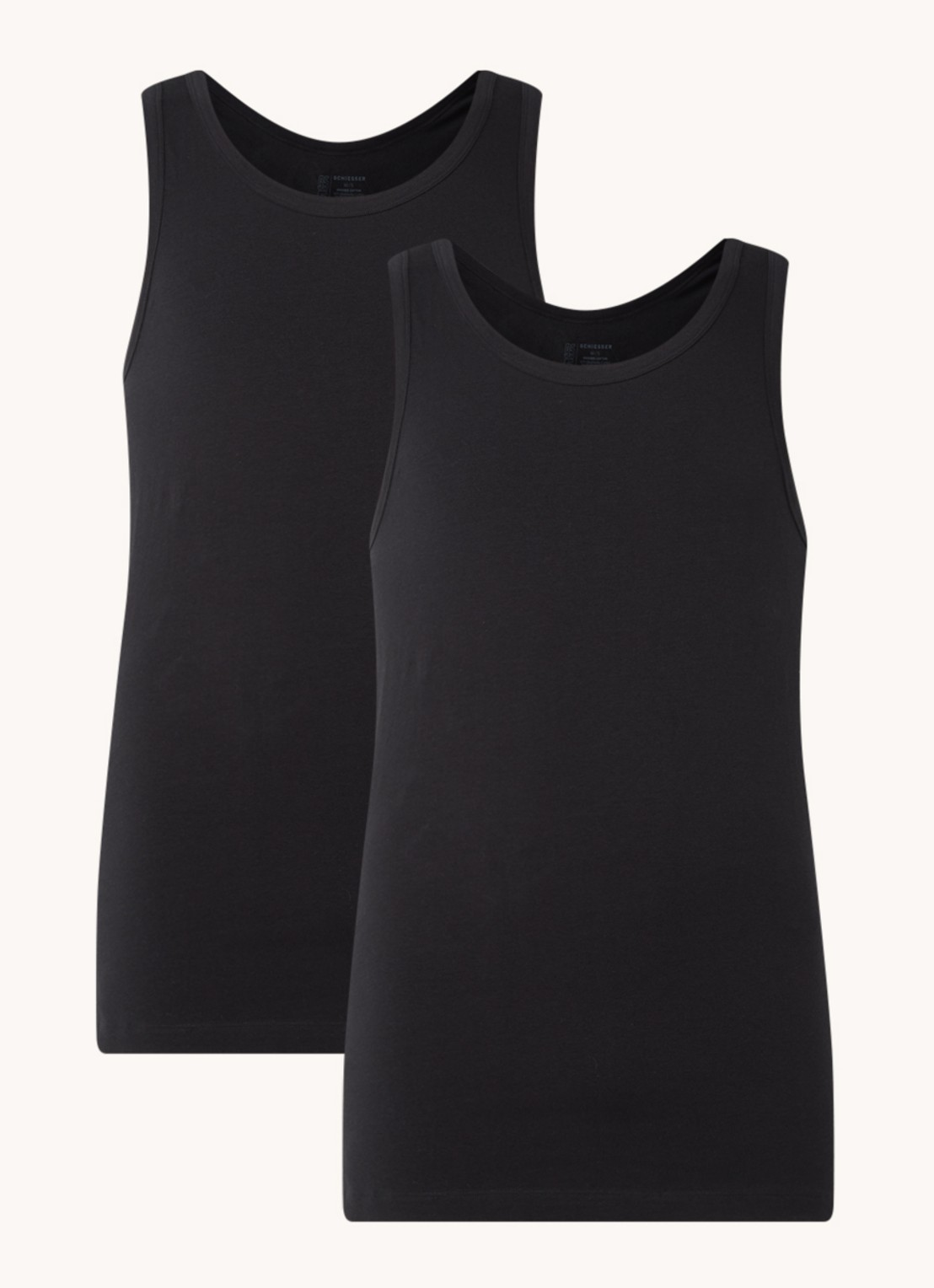 Schiesser Singlet van  katoen in 2-pack - voorkant 2 zwart