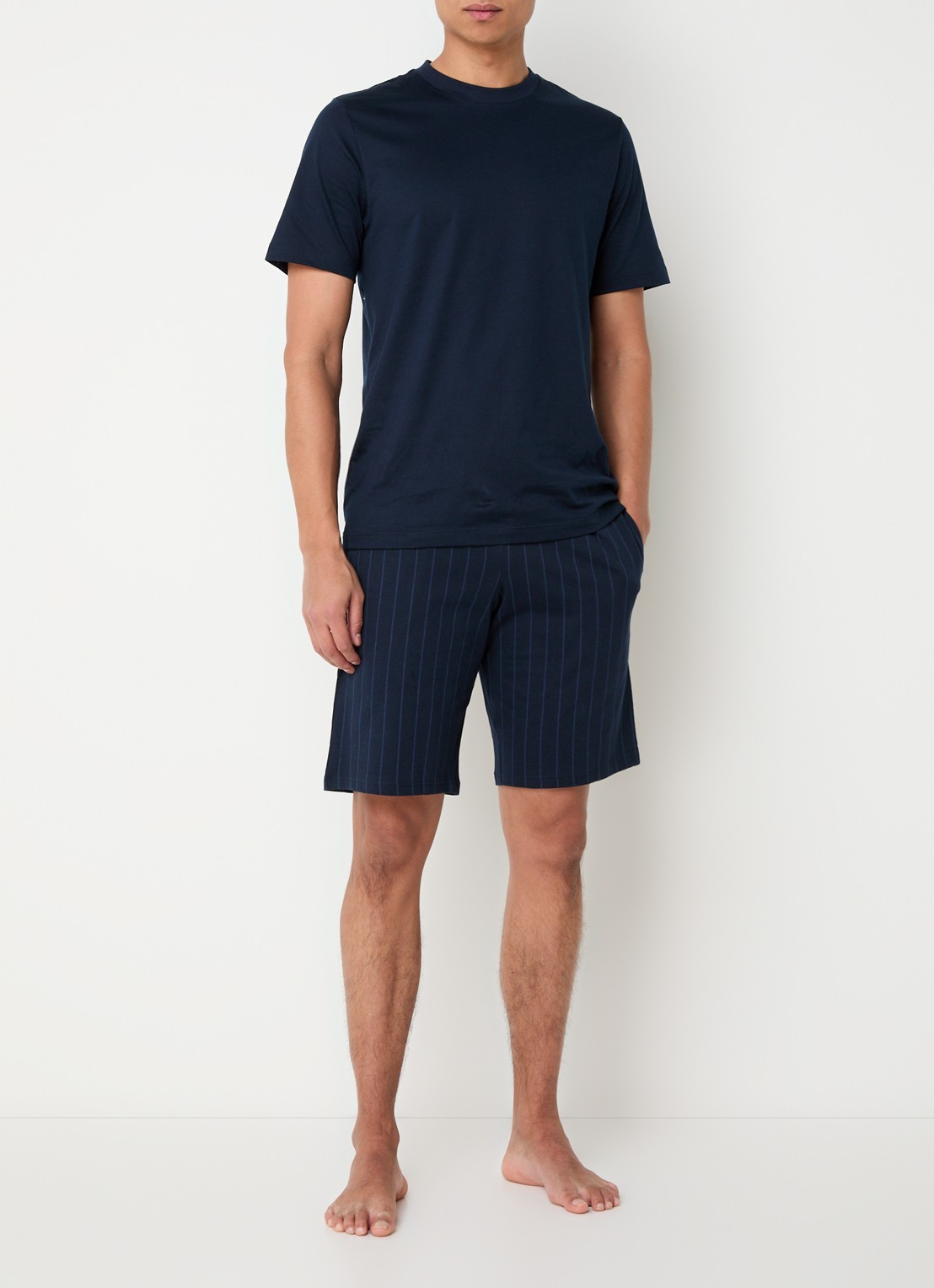 Schiesser Straight fit korte pyjamabroek met steekzakken - voorkant 4 blauw