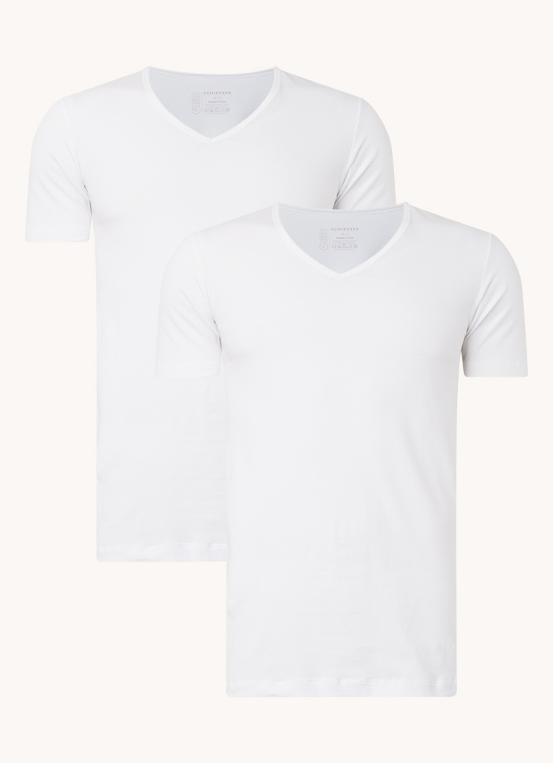 Schiesser T-shirt van  katoen met V-hals in 2-pack - voorkant 2 wit