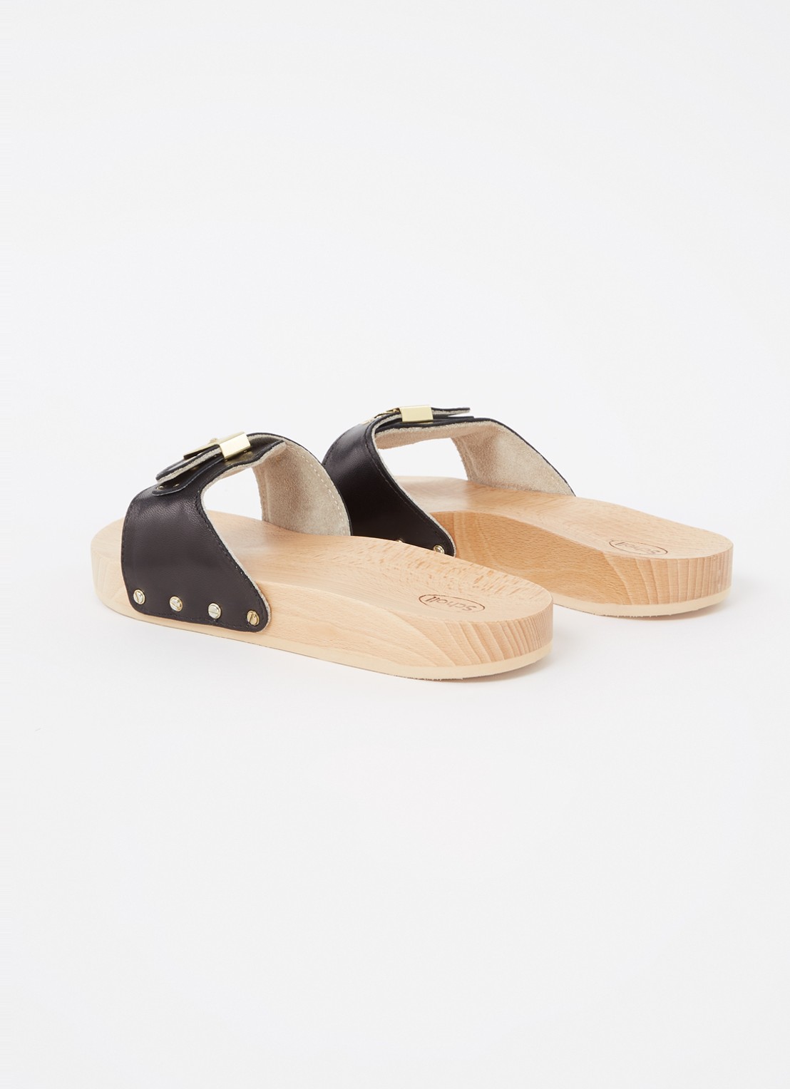 Scholl Persura slipper van leer - detail 3 zwart