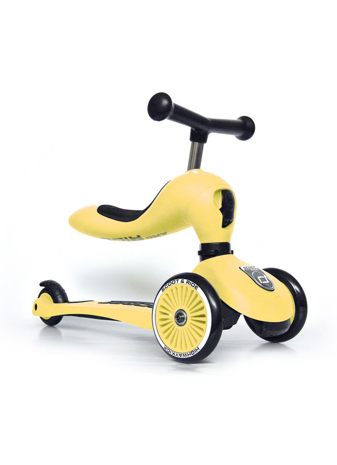 Scoot&Ride Highwaykick 1 loopfiets en step - voorkant geel
