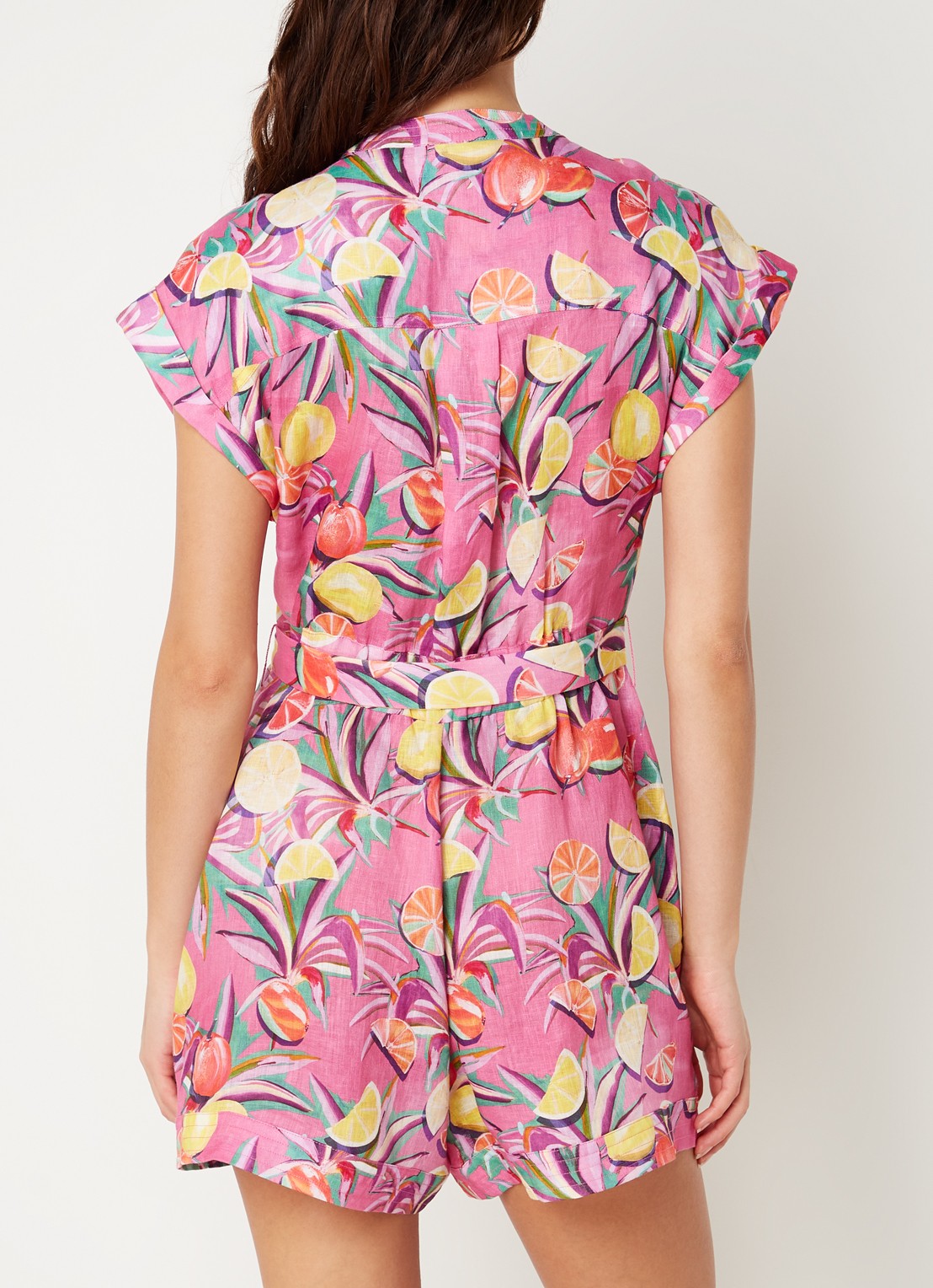 Scotch & Soda Loose fit jumpsuit van linnen met print - achterkant roze