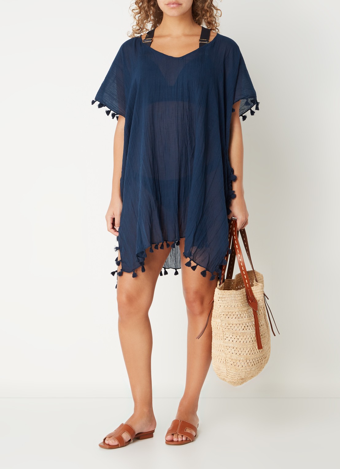 Seafolly Amnesia kaftan van katoen - voorkant 2 indigo