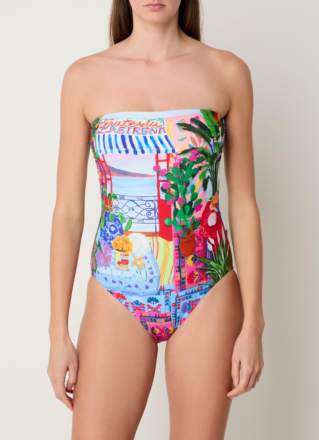 Seafolly Bandeau badpak met print en uitneembare vulling - detail 4 blauw