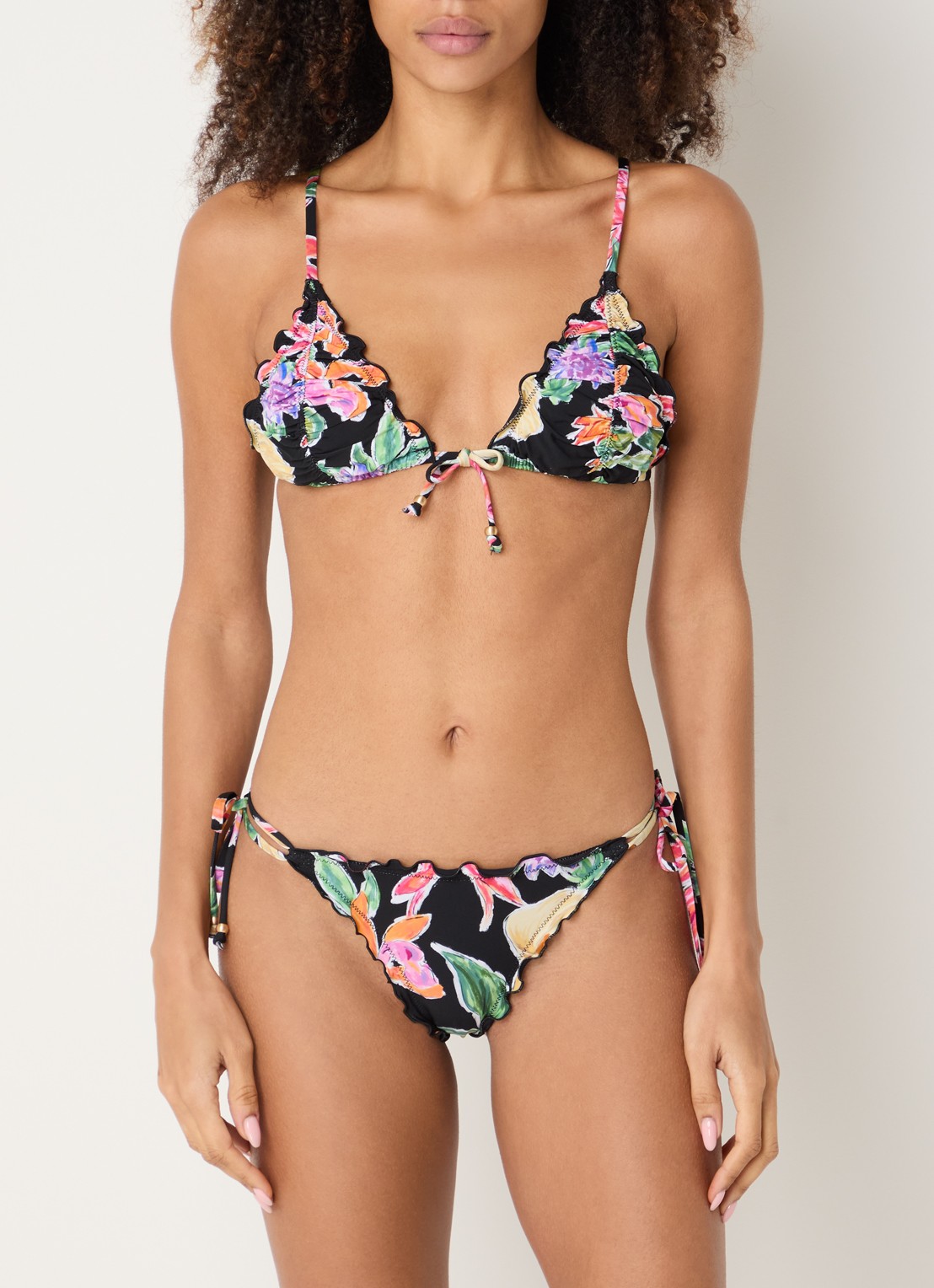 Seafolly Brazilian bikinislip met bloemenprint - detail 3 zwart
