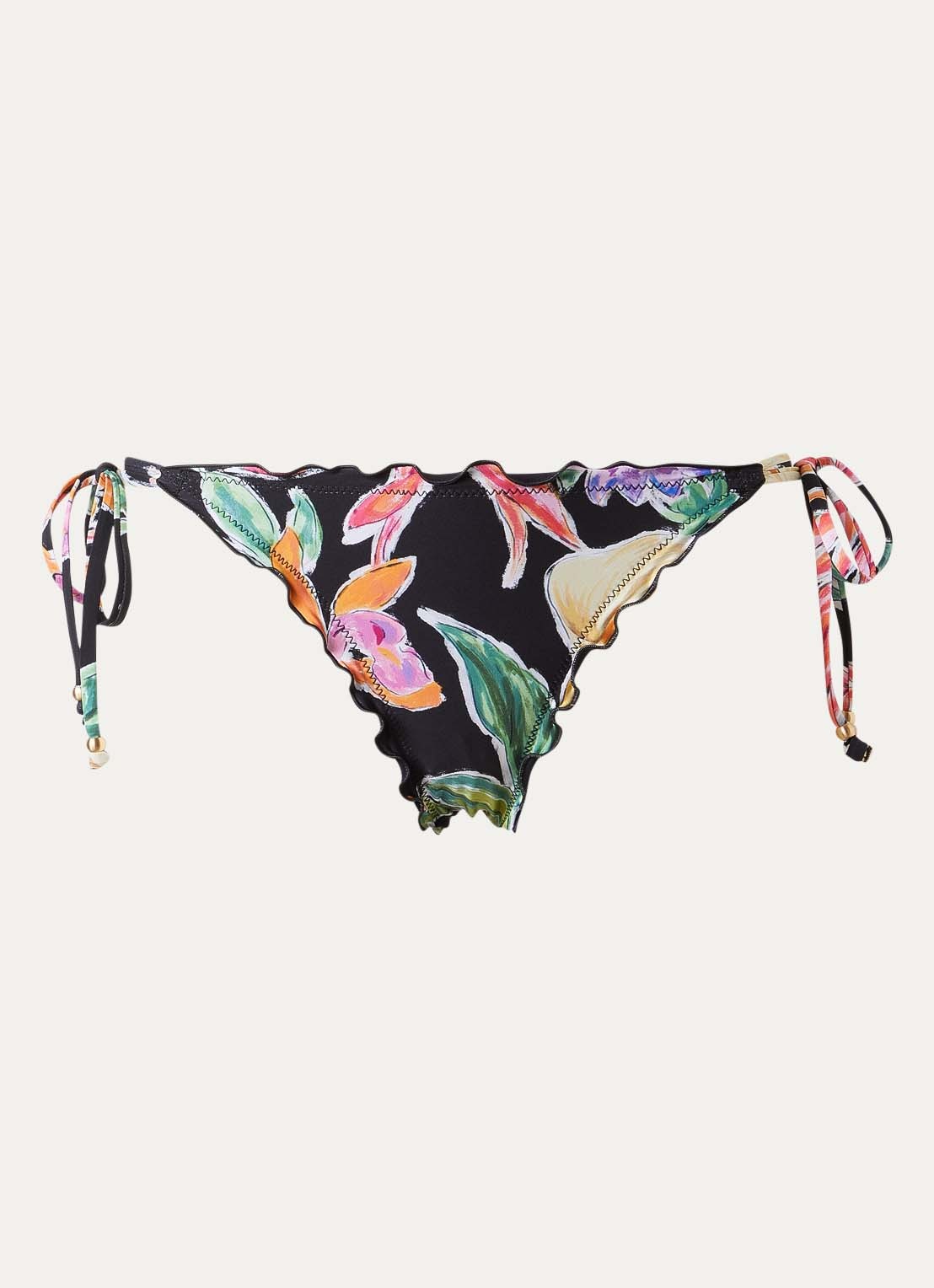 Seafolly Brazilian bikinislip met bloemenprint - voorkant zwart