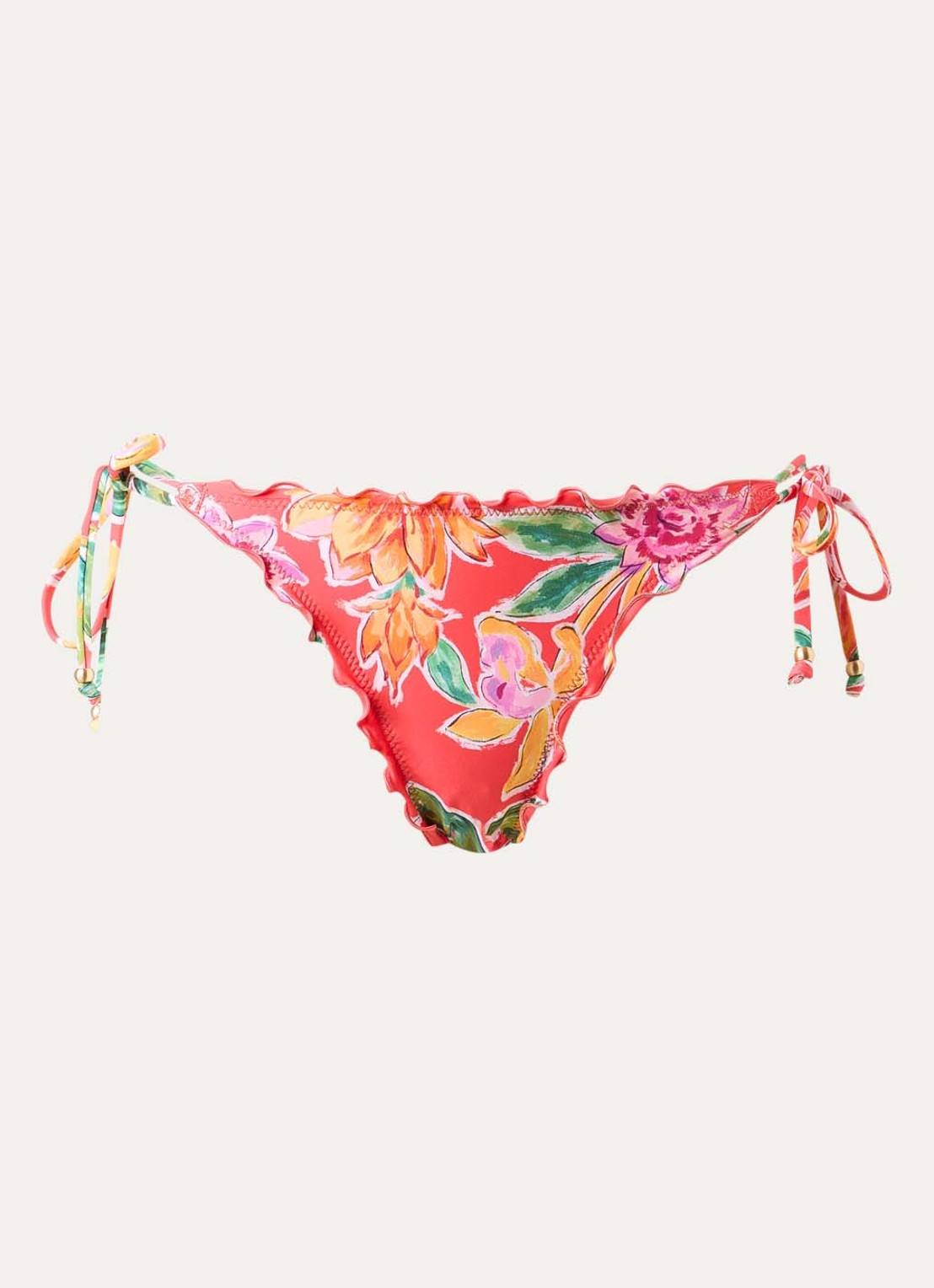 Seafolly Brazilian bikinislip met bloemenprint - voorkant 4 koraalrood