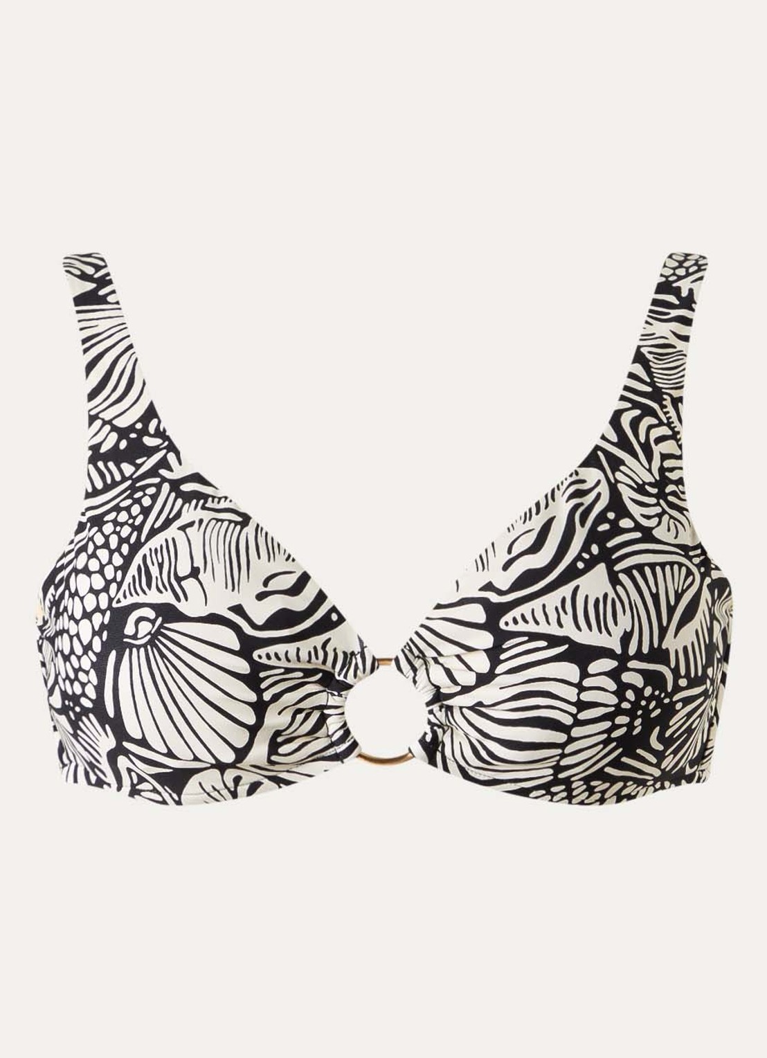 Seafolly C Shells voorgevormde bikinitop met uitneembare vulling en print - voorkant 2 zwart