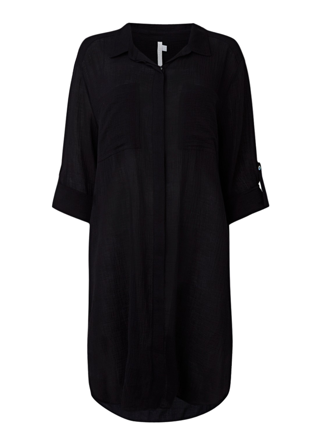 Seafolly Crinkle strandtuniek met verstelbare mouw - voorkant 3 zwart