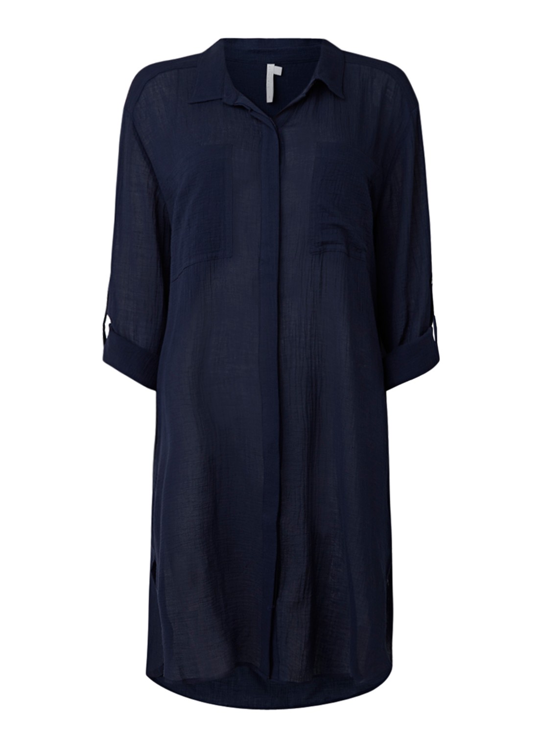 Seafolly Crinkle strandtuniek met verstelbare mouw - voorkant donkerblauw