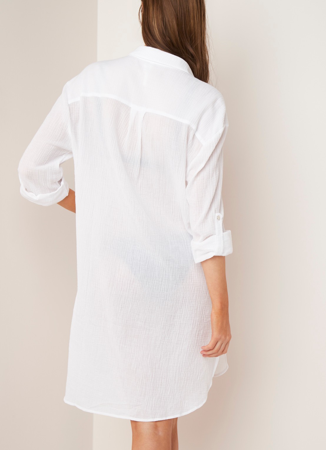 Seafolly Crinkle strandtuniek met verstelbare mouw - achterkant 4 wit