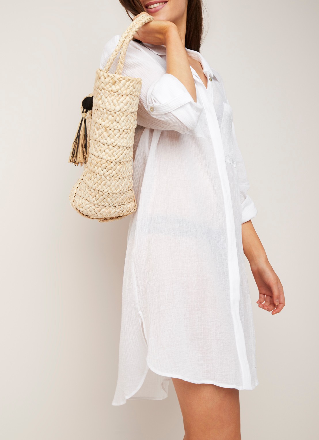 Seafolly Crinkle strandtuniek met verstelbare mouw - detail wit