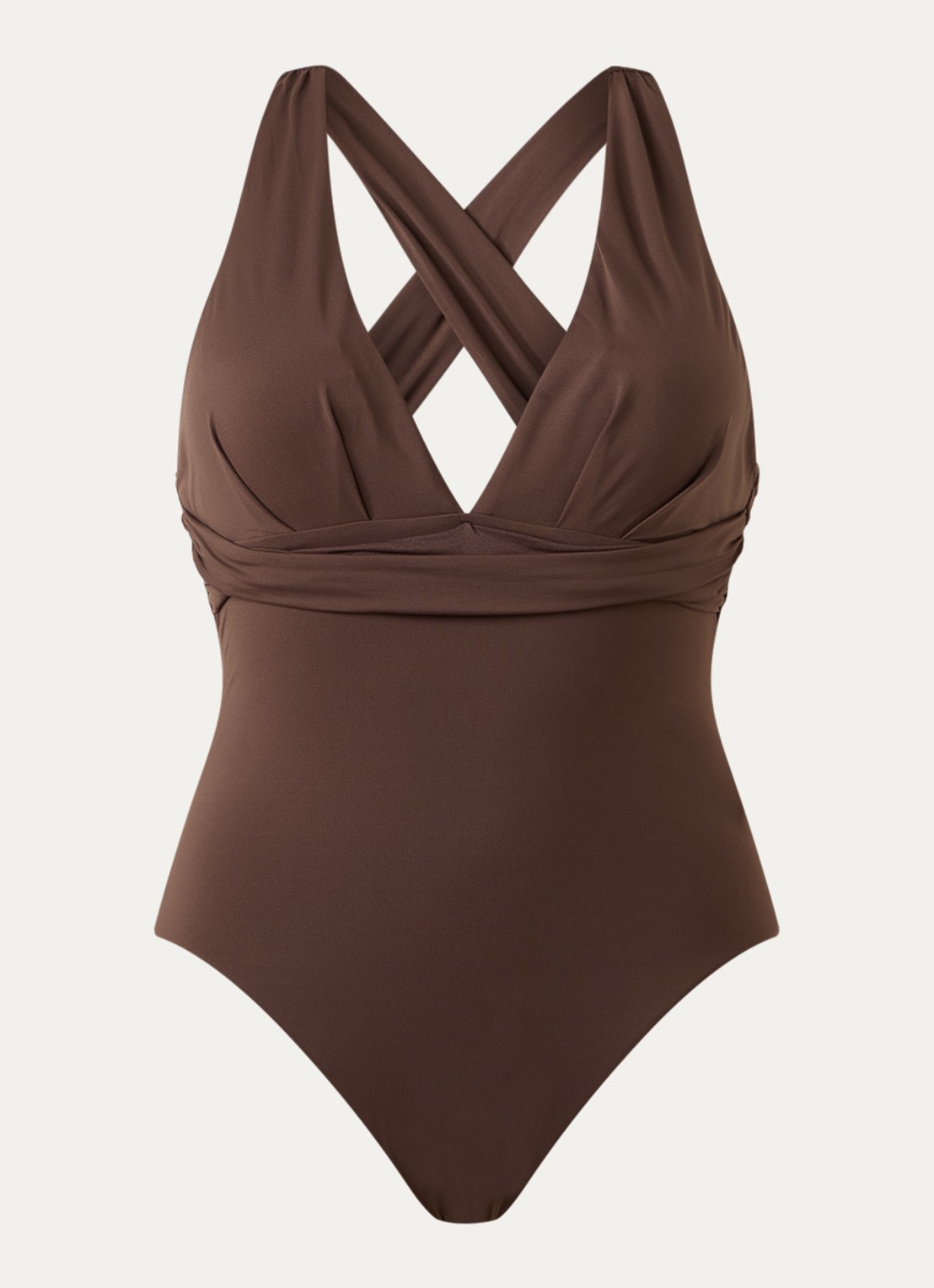Seafolly Cross Back plunge badpak met plooidetail - voorkant 2 bruin