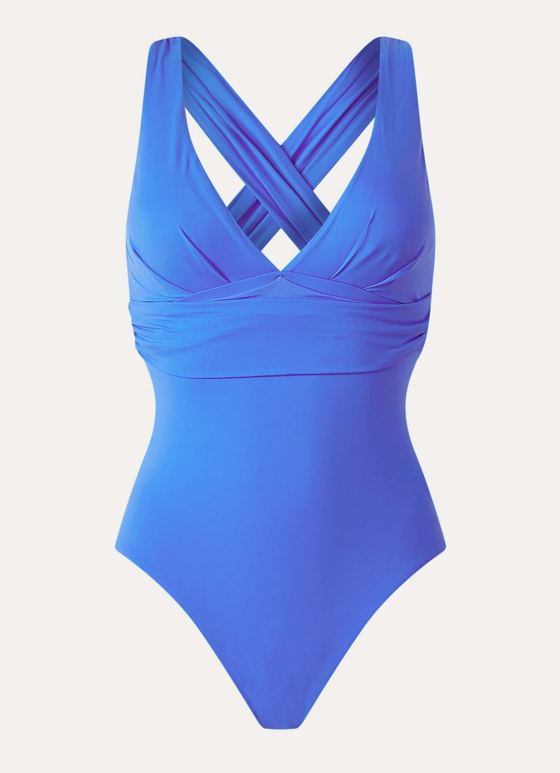 Seafolly Cross Back plunge badpak met plooidetail - voorkant donkerblauw