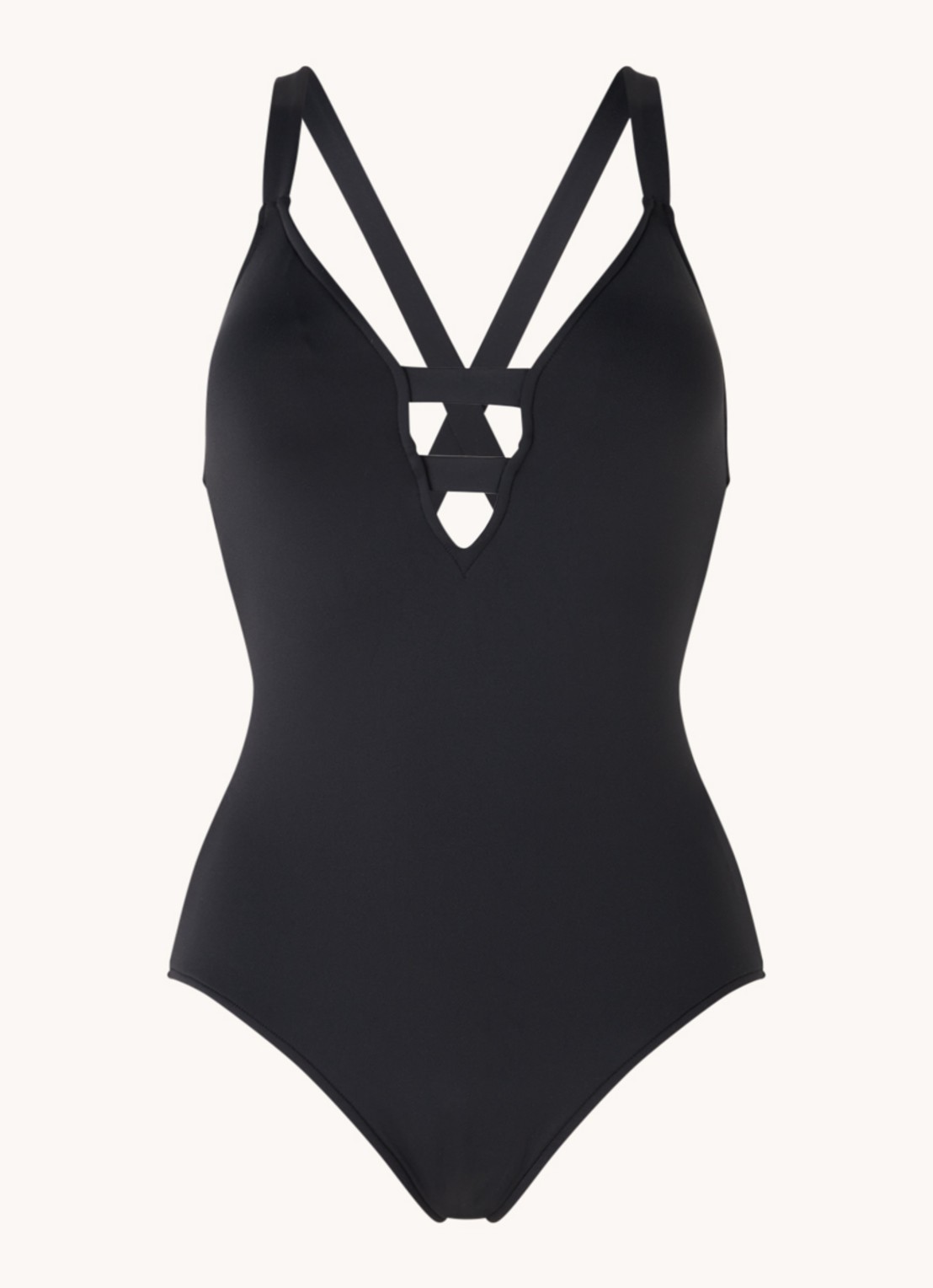 Seafolly Deep V voorgevormd badpak met uitneembare vulling - voorkant 3 zwart