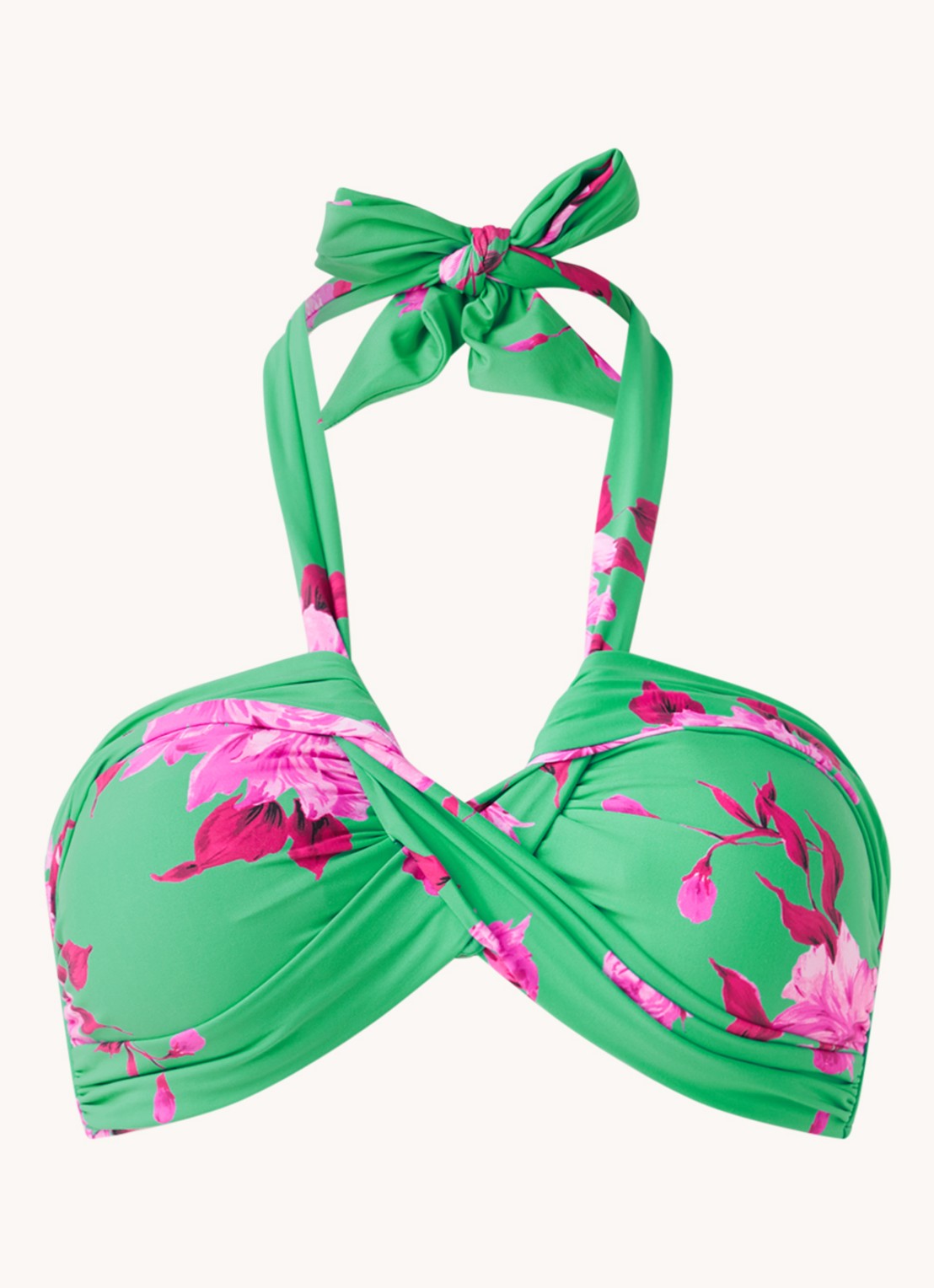 Seafolly Full Bloom voorgevormde bandeau bikinitop met bloemenprint - voorkant petrolgroen