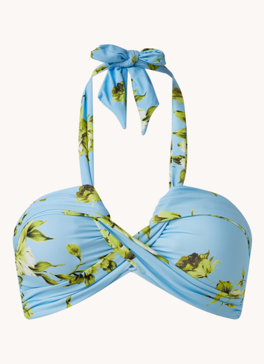 Seafolly Full Bloom voorgevormde bandeau bikinitop met bloemenprint - voorkant 2 lichtblauw