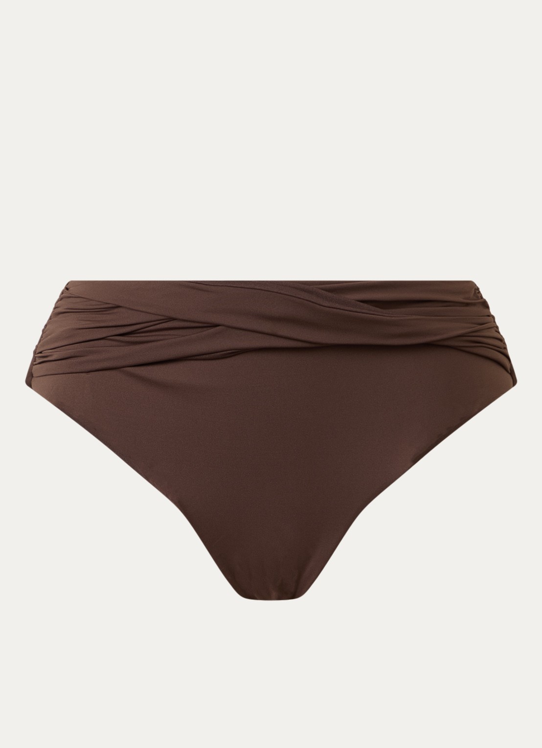 Seafolly High waisted bikinislip met plooidetail - voorkant chocoladebruin