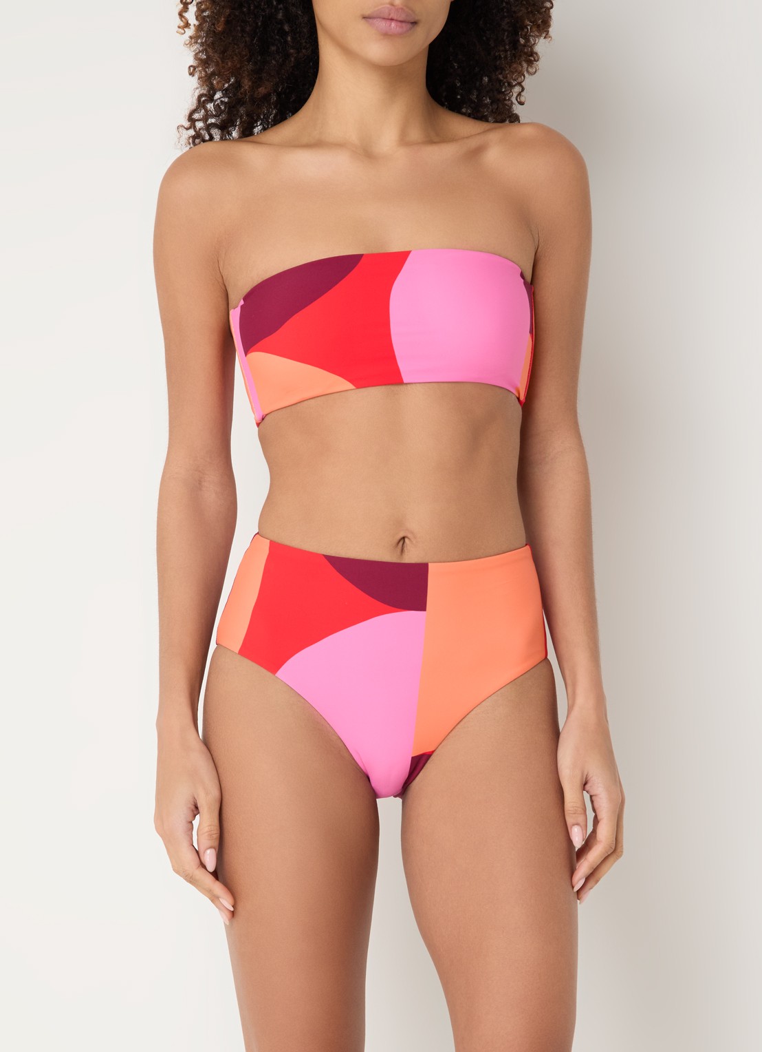 Seafolly High waisted bikinislip met print - voorkant 5 koraalroze