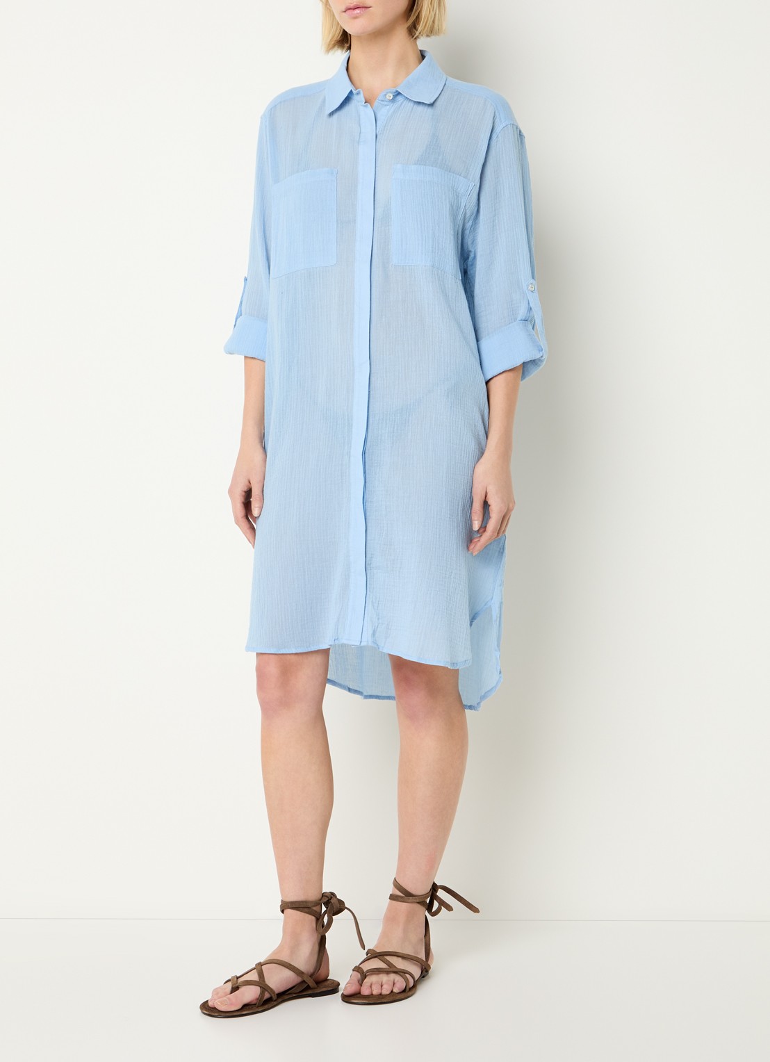 Seafolly Mini blousejurk met borstzakken - detail lichtblauw