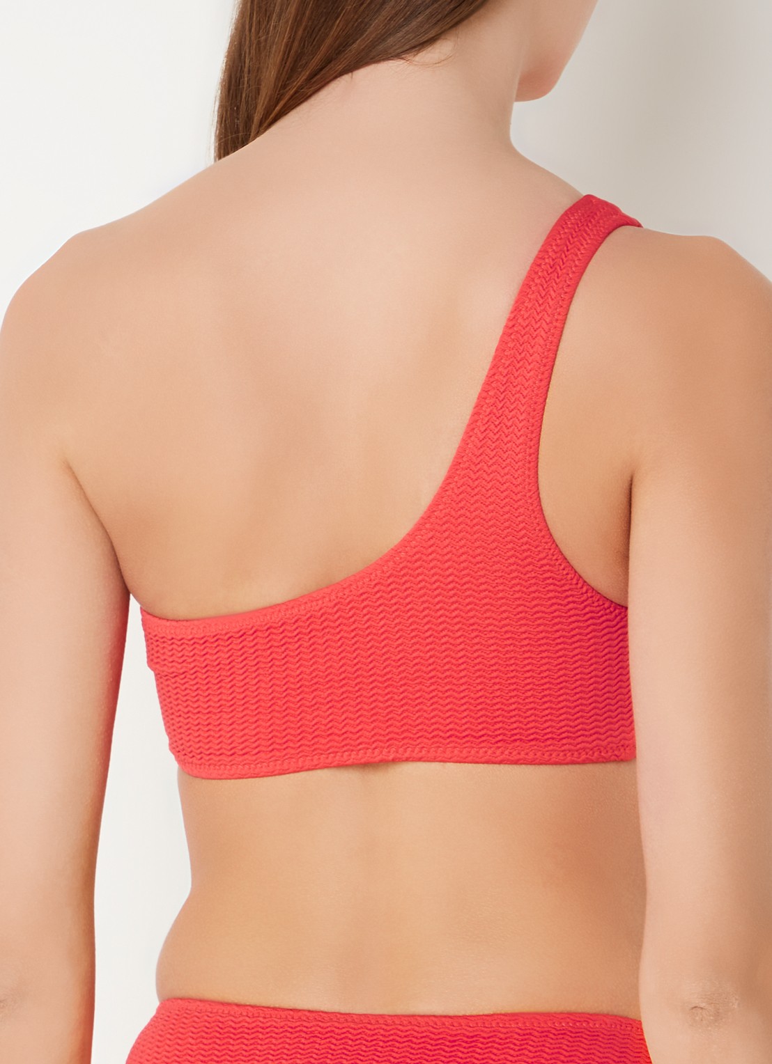 Seafolly One shoulder bikinitop met uitneembare vulling en structuur - achterkant 3 rood