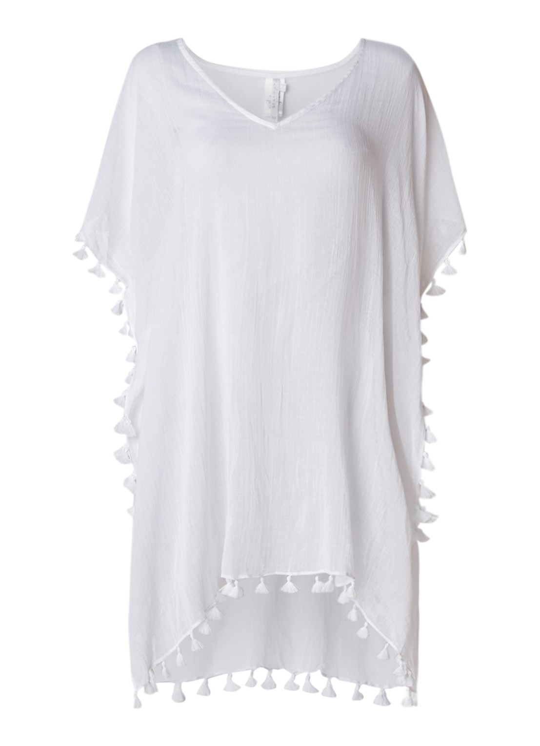 Seafolly Overswim kaftan met kwastjes - voorkant 2 wit