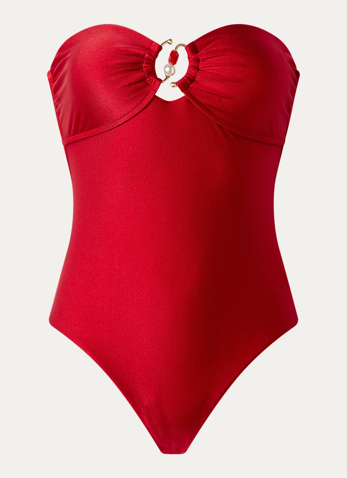 Seafolly Palermo voorgevormd bandeau badpak met uitneembare vulling - voorkant rood