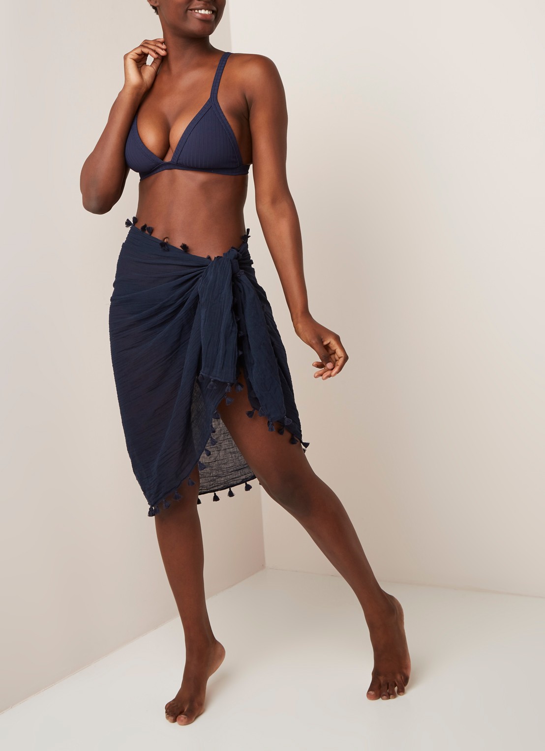 Seafolly Pareo wikkelrok met franjes - voorkant 3 blauw