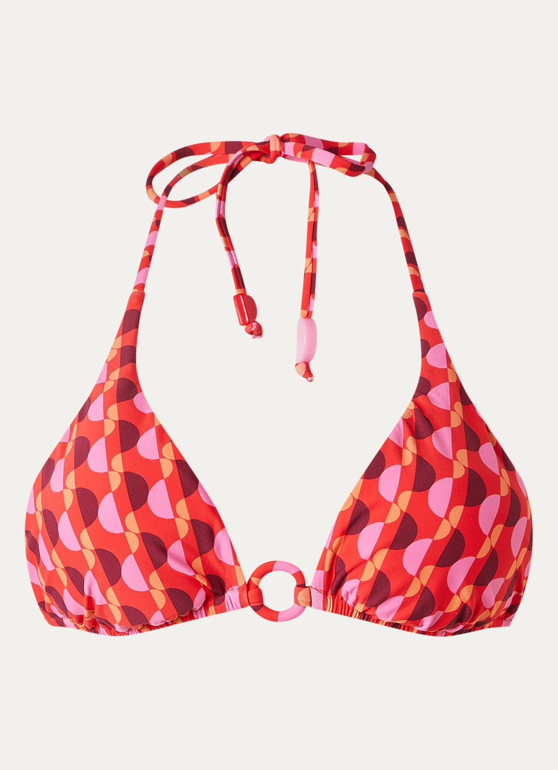 Seafolly  Reversible triangel bikinitop met print - voorkant 2 koraalroze