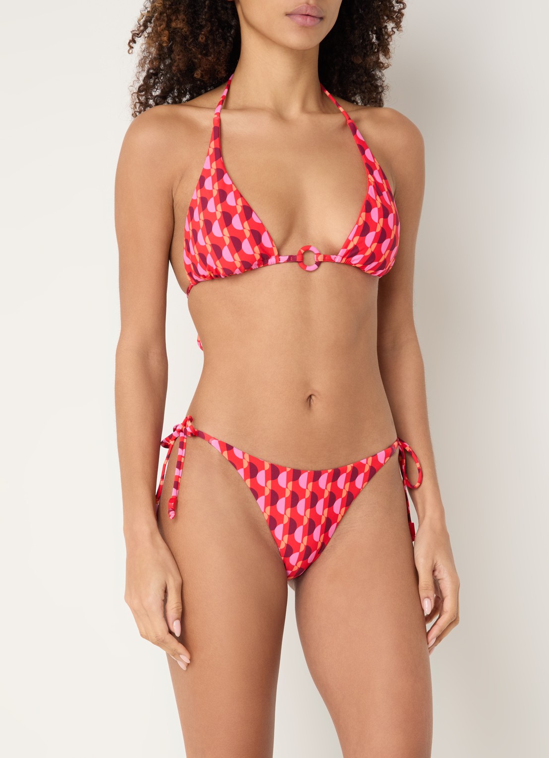 Seafolly  Reversible triangel bikinitop met print - voorkant 4 koraalroze