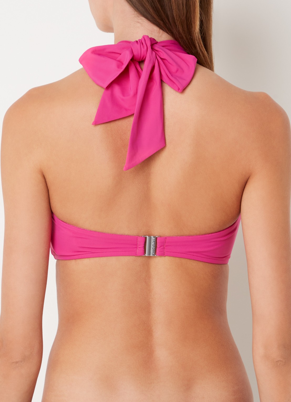 Seafolly Sash bandeau bikinitop met afneembare halter - achterkant roze