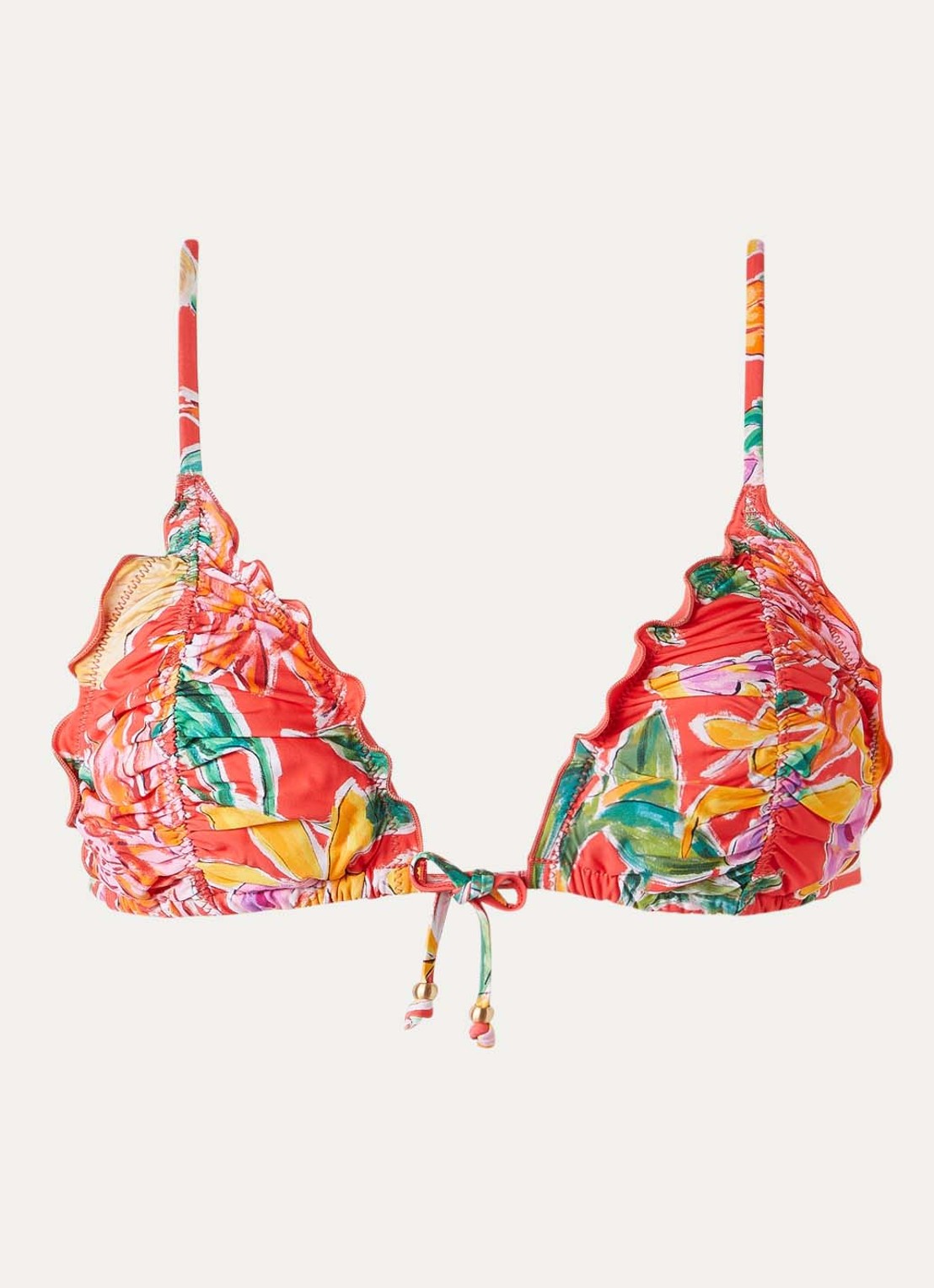 Seafolly Slide triangel bikinitop met bloemenprint - voorkant 3 koraalrood