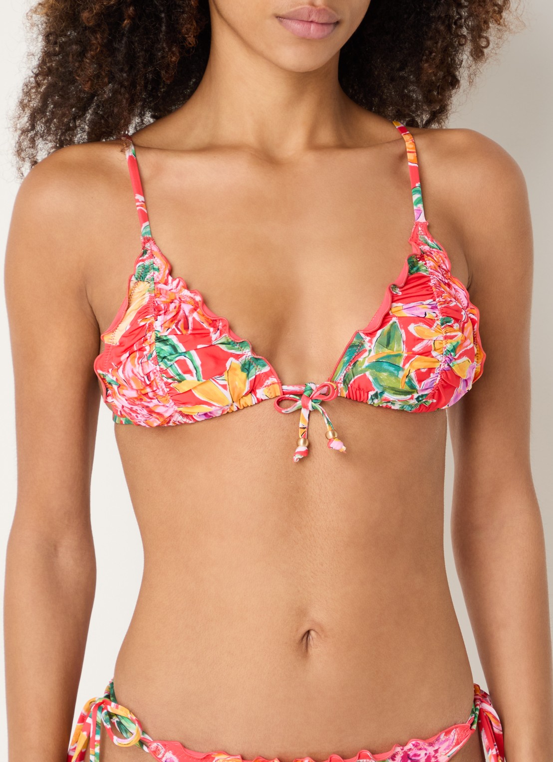 Seafolly Slide triangel bikinitop met bloemenprint - voorkant 4 koraalrood
