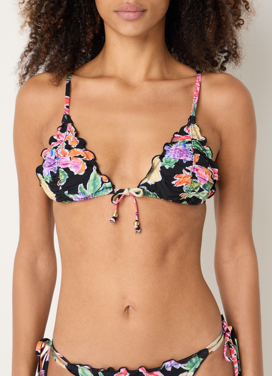 Seafolly Slide triangel bikinitop met bloemenprint - voorkant 4 zwart