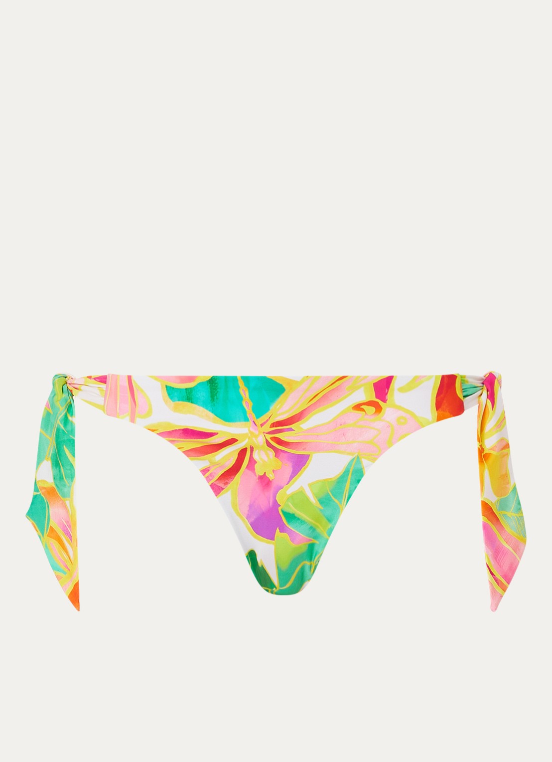 Seafolly Wonderland bikinislip met strikdetail en bloemenprint - voorkant 2 roze