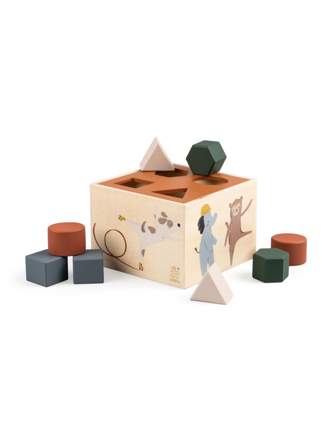 Sebra Builders Teeny Toes houten vormenstoof speelgoed - voorkant beige