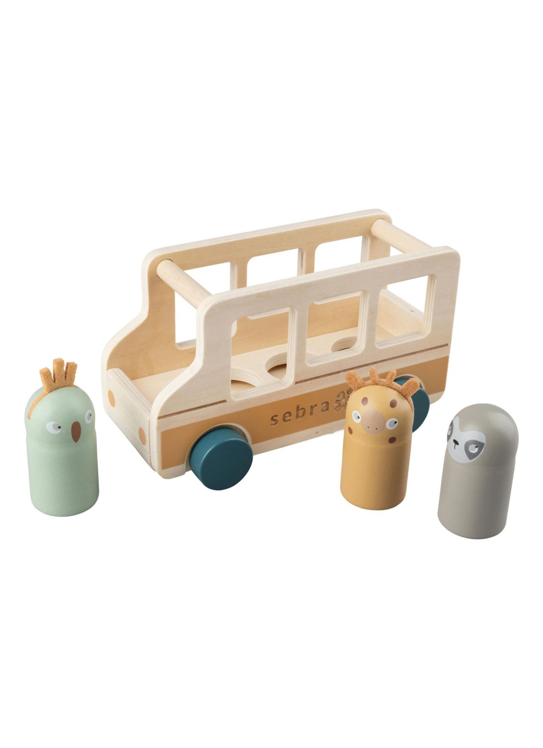 Sebra Wildlife houten bus speelgoed - voorkant beige